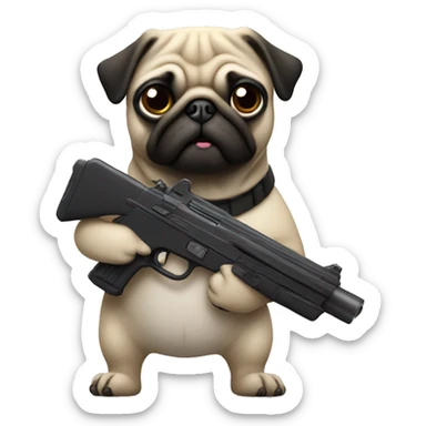 Pug holding a gun sticker