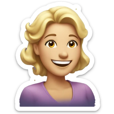 a very happy woman with a big smile and sparkling stars above her head sticker