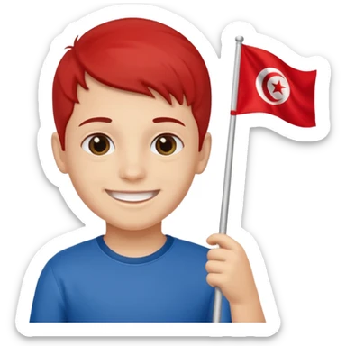 a boy holding tunisia flag sticker