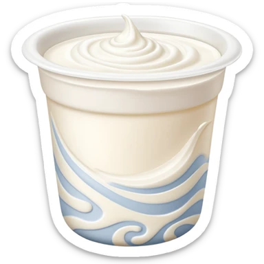 open cup of thick Greek yogurt with smooth creamy white surface and soft swirls forming gentle peaks, rich dense texture, slightly matte with natural sheen, plain unbranded white container with subtle curve, no spoon or garnish, soft lighting, subtle shadows, emoji scale sticker