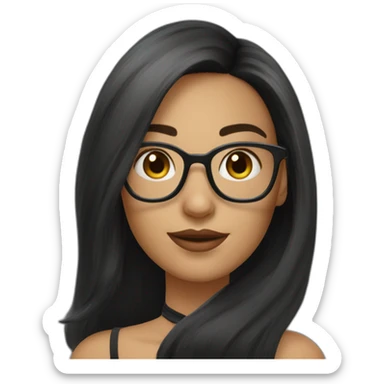 Femme cheveux lisse noir et lunette sticker