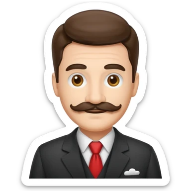 a housekeeper in suit with a mustache sticker