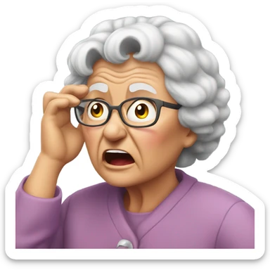 angry grandma can't hear cup her hand to her ear sticker