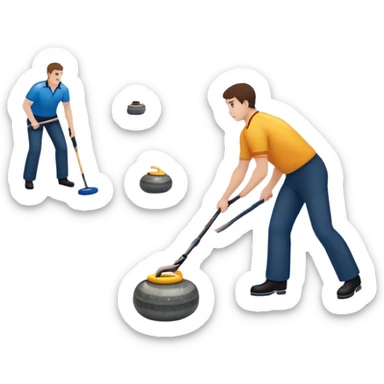 An icon showing a curling match on an indoor ice stadium, with a polished curling stone gliding toward the target and players sweeping. Spectators watch from stands, and flags hang above the rink. Transparent background highlights strategy and focus in the sport of curling. sticker