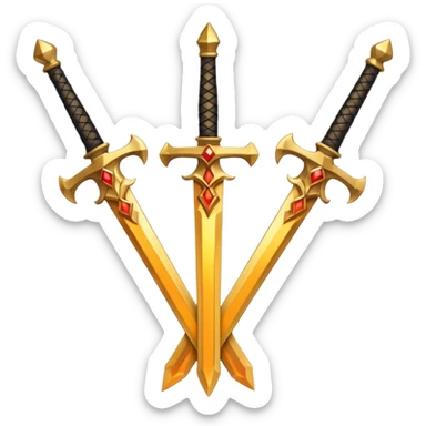 Three fiery royal golden swords crossed sticker