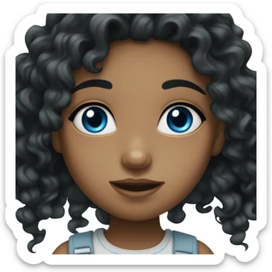 Girl with blue eyes and black long curly hair sticker