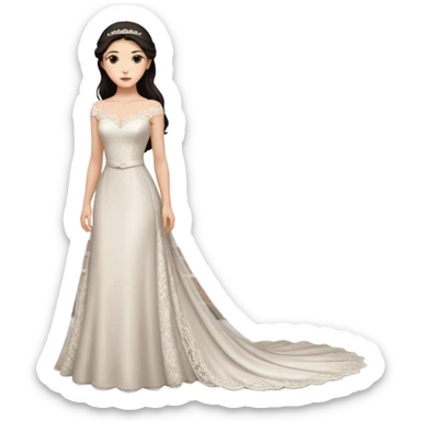 Chica blanca ,ojos marrones, vesti novia sexy largo, escote barco cuerpo entero ,pelo muy largo moreno y recogido sticker