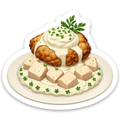 chicken chunks with alfredo sauce and mashed potatoes on the side sticker