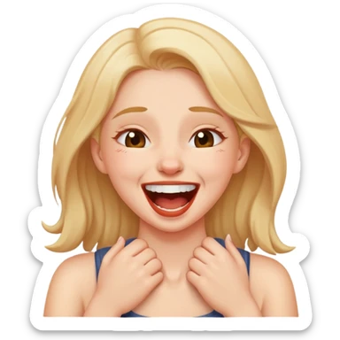 Girl with her hands on her neck choking herself laughing  sticker