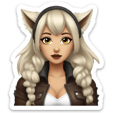 werewolf hime gyaru girl, wolf ears, leather coat sticker