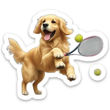 Golden retriever plays tennis sticker