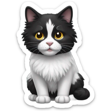 fluffy black and white cat sticker