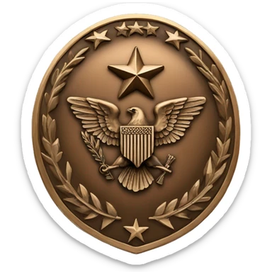 Bronze military badge with stars and an eagle sticker