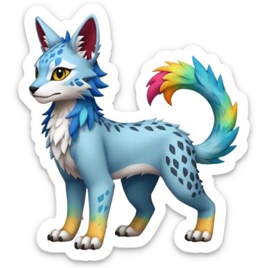Colorful warm-colored randomly-colored brightly-colored tropical kawaii edgy cute Lynx-Trico-Sergal-Wolf-Vernid-Fakémon-Pokémon-creature (full body) sticker