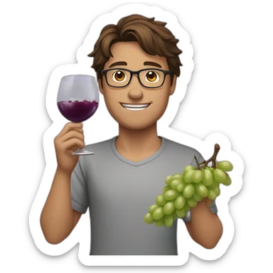 Young brown haired men with glasses, throwing grapes sticker