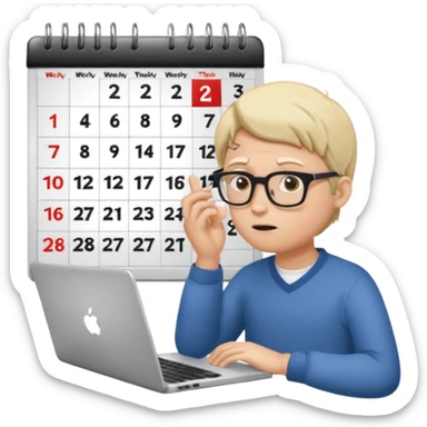 weekly calendar next to person confused symbol should be shown in his head adjusting it with laptop sticker