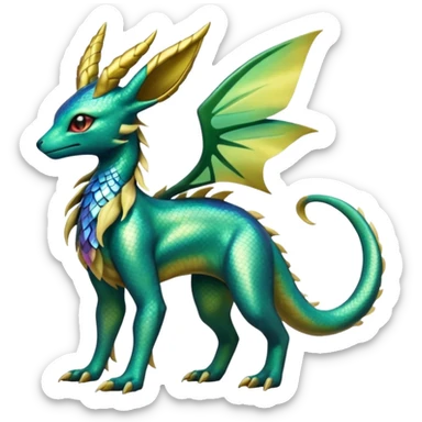 Shiny Iridescent Helioptile-Salandit-Leafeon-Fakémon-hybrid-creature (full body)  sticker