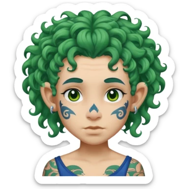 green curly  haired heavy blue tattooed big head accessory big nose mid size ear young sticker