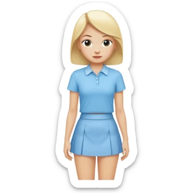 blonde woman in a baby blue mini skirt and matching shirt sticker