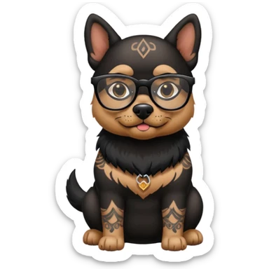 tattooed dog with heavy face tattooes and glassess, black sticker