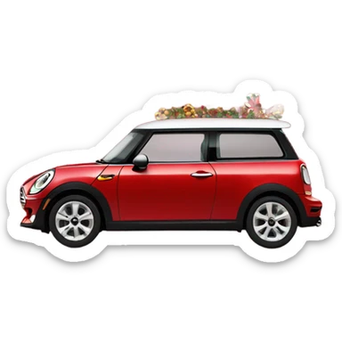 Red Mini Cooper Clubman with lots of Christmas decorations sticker
