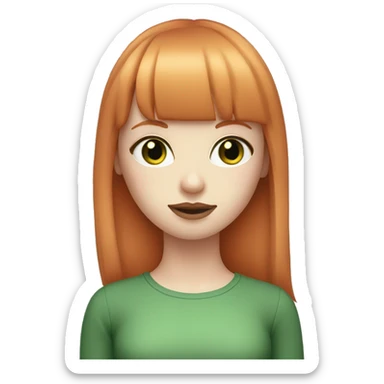 ginger girl, pale face, green eyes, pink lipstick, shoulde lenght straight hair with bangs sticker
