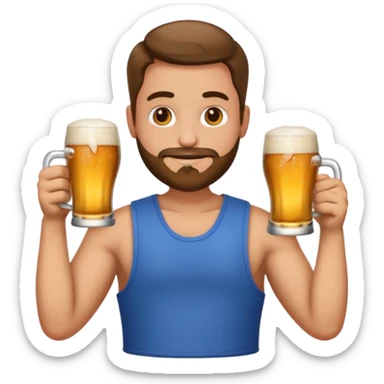 Emoji beauf avec un coupe de cheveux mulet, un ventre rond, un débardeur et une bière dans la main sticker