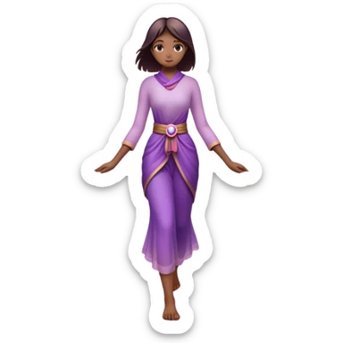 A small figure walks back across a foggy bridge, holding soft pink and purple orbs in each hand—symbolizing compassion and forgiveness. A gentle heart aura trails behind them, showing healing in motion. sticker