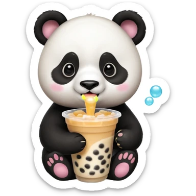 A panda drinking bubble tea, excited about the toppings, portrait, bust up sticker