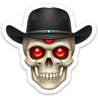 skull wearing a black cowboy hat with glowing red eyes sticker