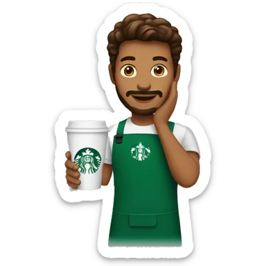 Programmer as a Starbucks barista serving coffee and croissant sticker