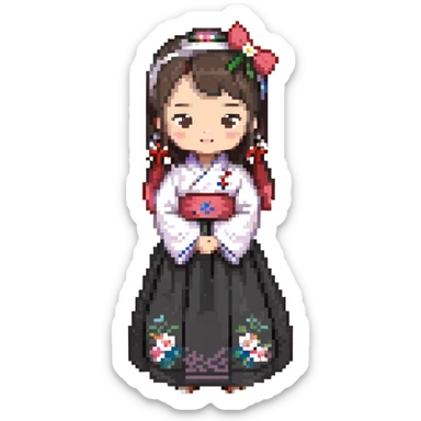 Korean girl in hanbok traditional dress sticker