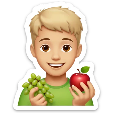 happy boy enjoying fruit sticker