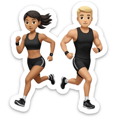 A muscled man and woman running a HYROX race in black fitness gear sticker