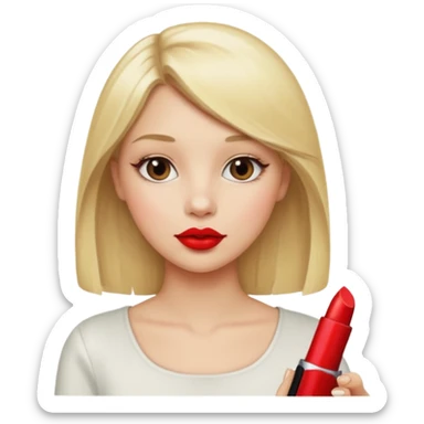 a girl with blonde hair is holding lipstick on her hand sticker
