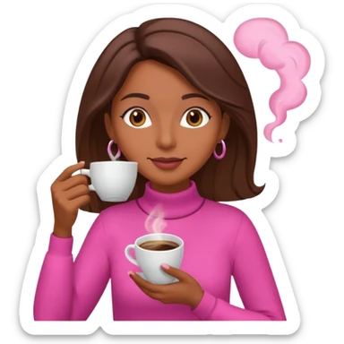 Mulher morena tomando café  com roupa rosa esfriando o café  sticker