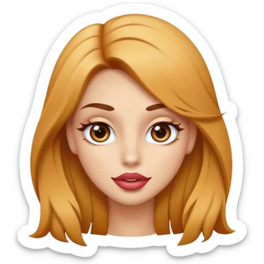 una chica con pose divertida de 18 años con los labios con pintalabios nude y los ojos maquillados, de piel blanca con el pelo liso, largo y rubio, ojos marrones GUAPA sticker