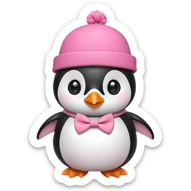 Pink cute Penguin wear cute bow tie in its hat sticker