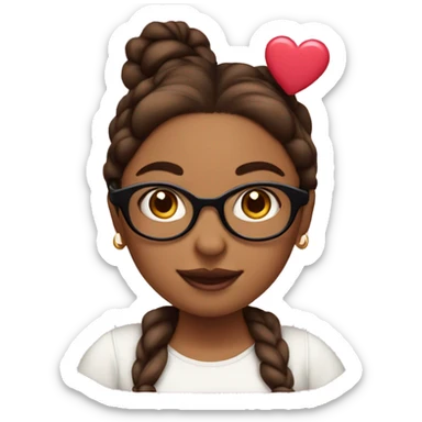 cute brown woman with low space buns and glasses blushing with hearts around  sticker
