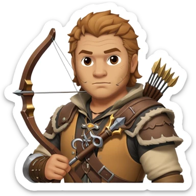 Varric Tethras from Dragon Age with crossbow and chest hair sticker