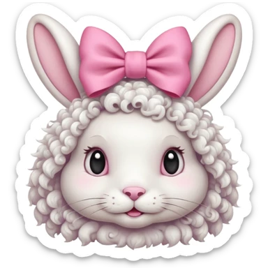 curly white bunny with pink bow on head sticker