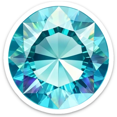 round cut aquamarine gemstone, faceted, with iridescent holographic shine and soft glow sticker