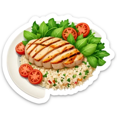 Grilled diced chicken and rice with salad sticker