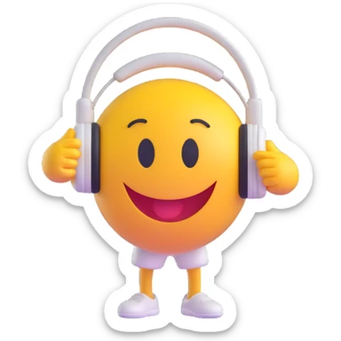 3D smiley emoji, round shape, dancer: wearing dance clothes, headphones, funny face sticker