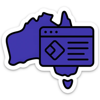 Update the map of Australia with digital web page overlay icon to use #403DAD as the main and dominant color throughout, keeping the modern and techy look, no text sticker