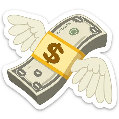 apple style emoji of a dollar bill with wings sticker