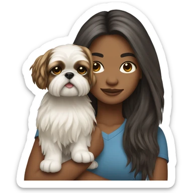 Young woman with a shih tzu in her arms long hair sticker
