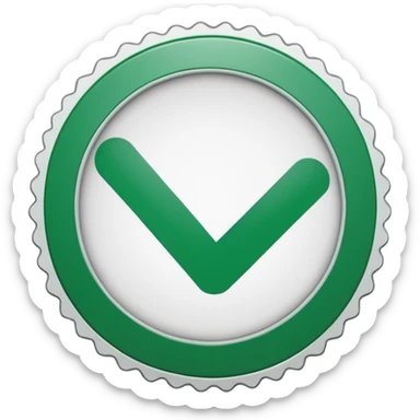 A stamp pressing down on a paper sheet, leaving a green circular mark with a check symbol inside, representing approval or verification. sticker