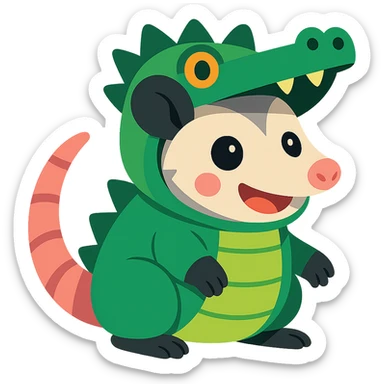 cute cartoon possum dressed up like an alligator sticker