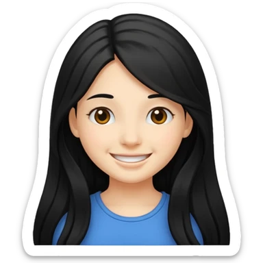 Girl with long black hair smiling sticker